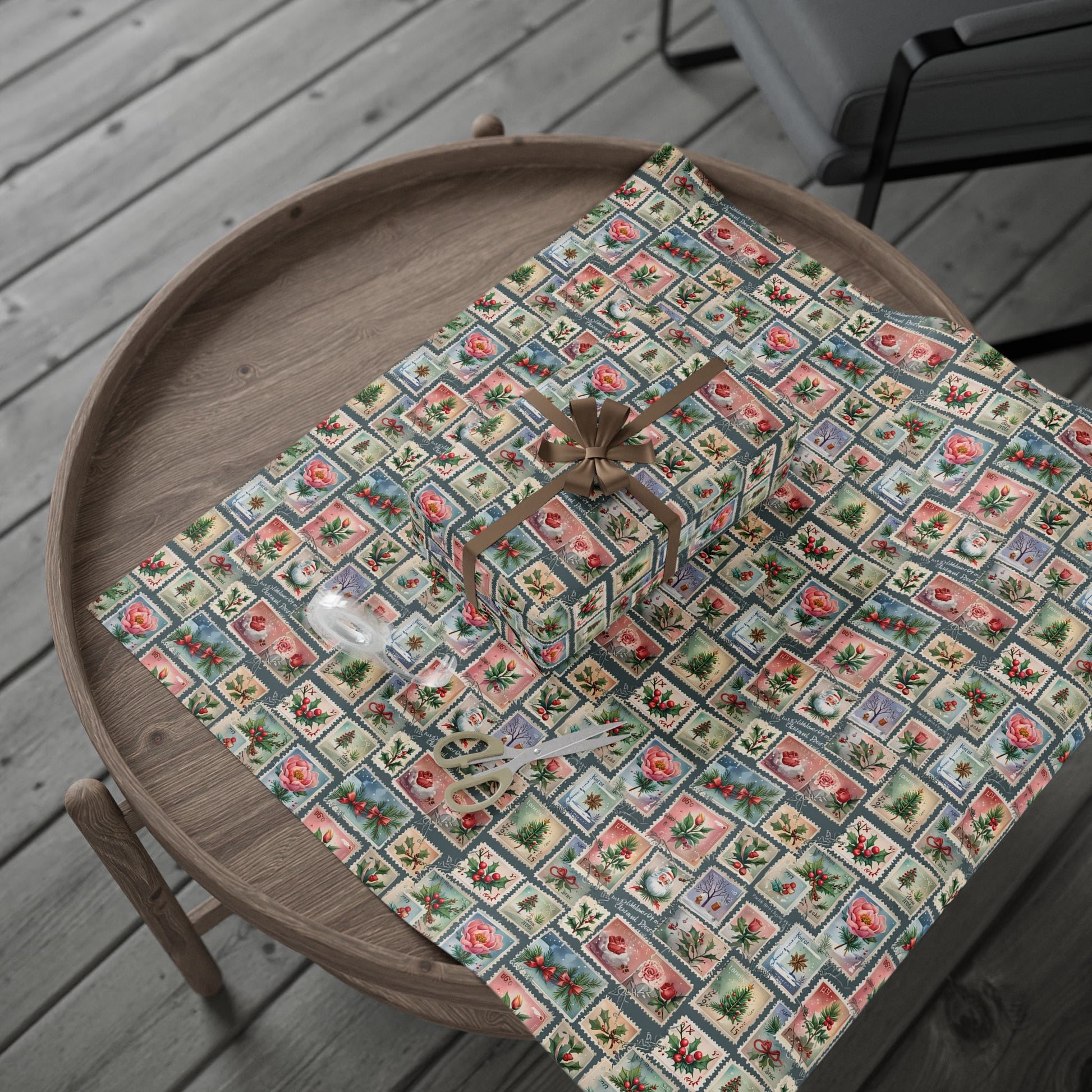First - Class Festive – Vintage Holiday Stamps Wrapping Paper