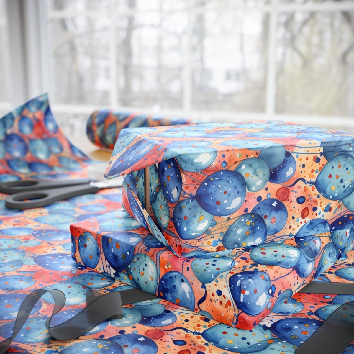 Colorful Blue and Orange Balloon Gift Wrapping Paper