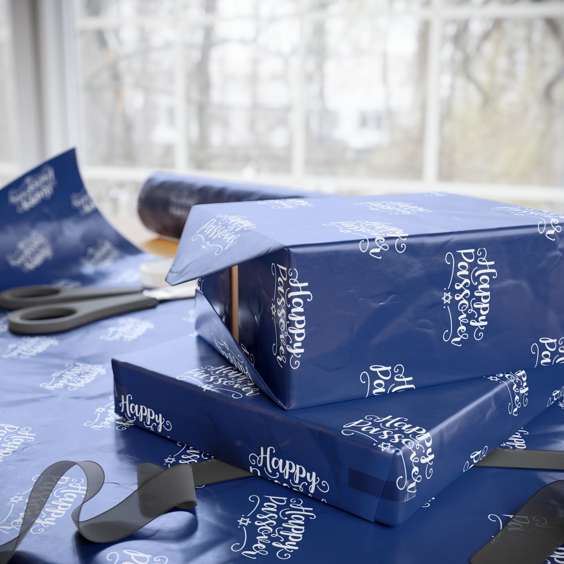 Elegant Blue Happy Passover Wrapping Paper