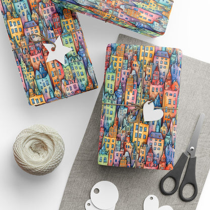 Colorful Pastel Cityscape Wrapping Paper