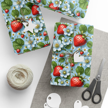 Blue Wrapping Paper featuring Delightful Strawberries