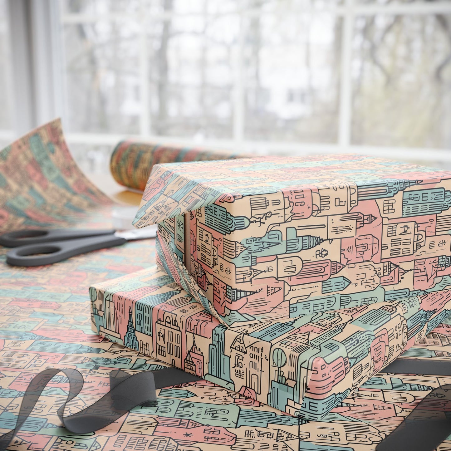 Abstract Cityscape Gift Wrap Paper
