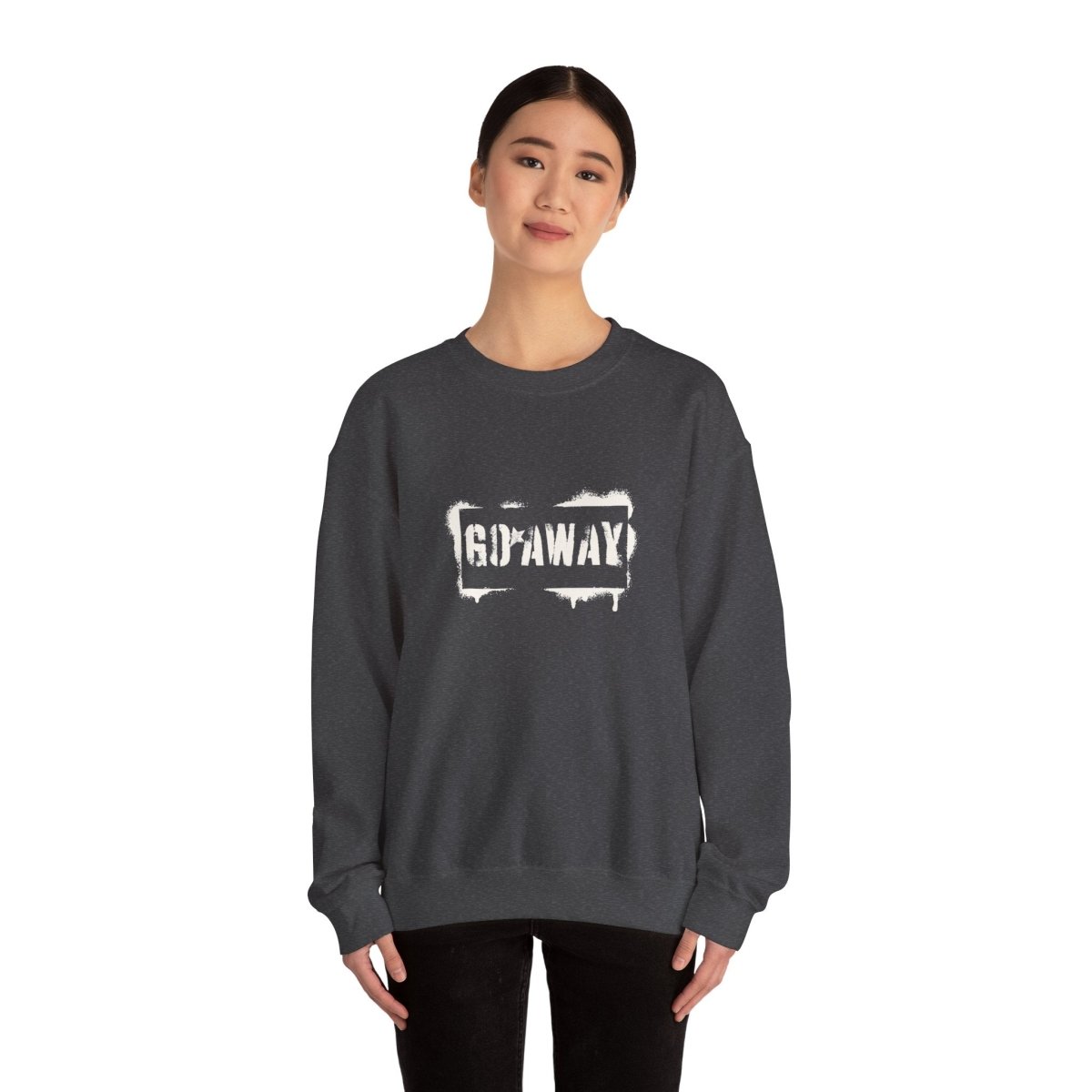 Crewneck Sweatshirt - 'Go Away' Stencil Graphic Cozy Pullover