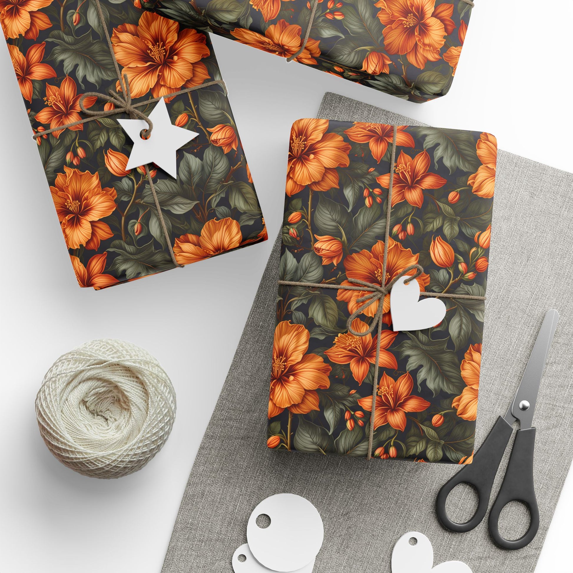 Vintage Orange Floral Wrapping Paper