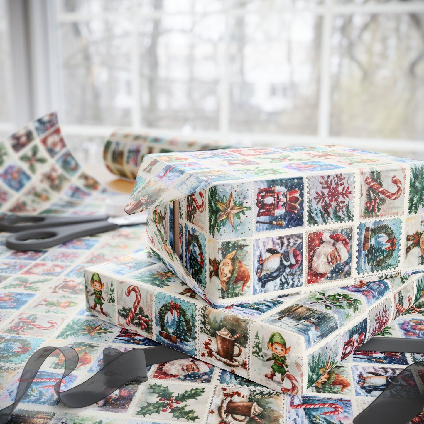 Sealed with a Sleigh – Vintage Christmas Stamps Wrapping Paper
