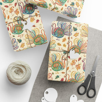 Gobble Glow & Autumn Swirls – Whimsical Turkey Wrapping Paper