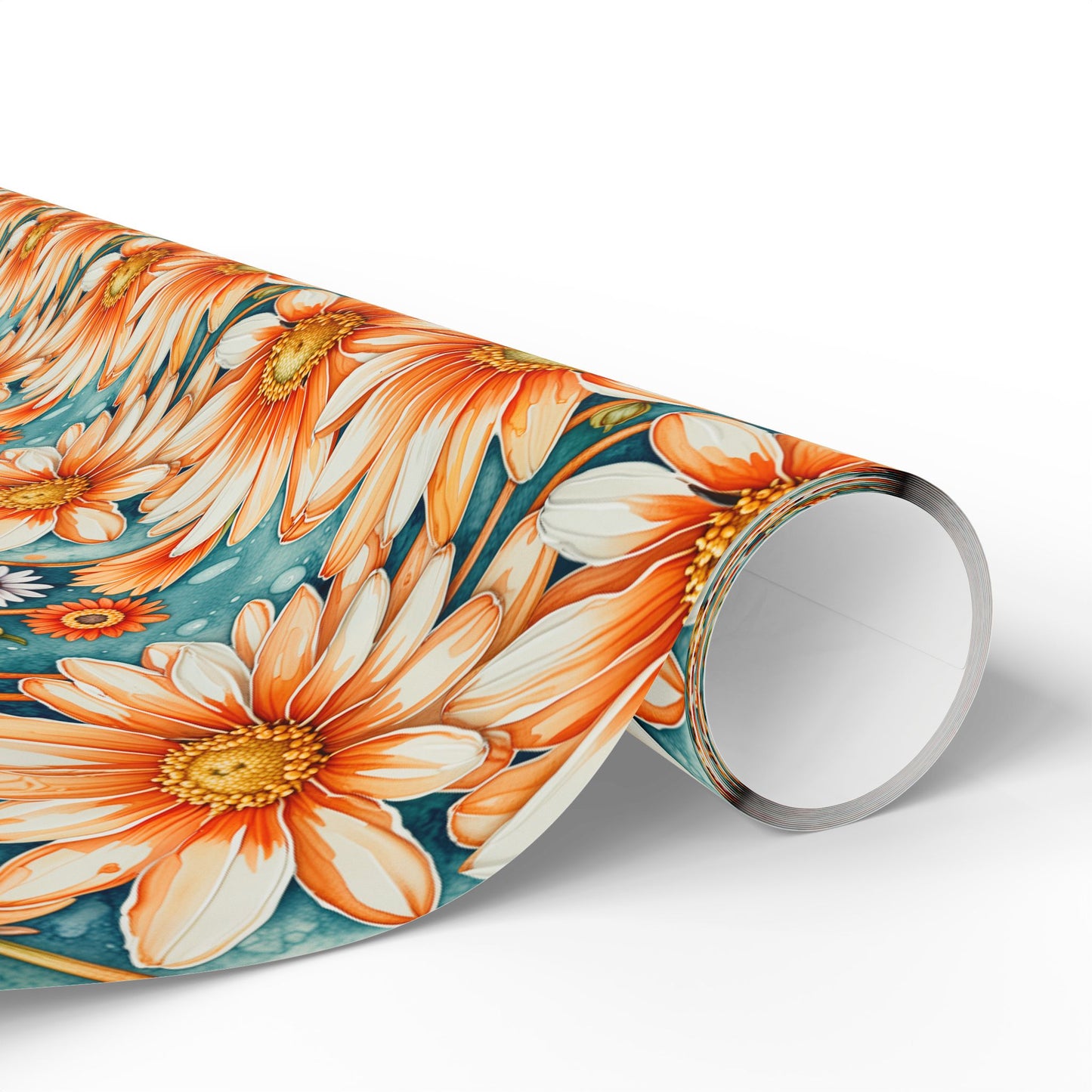 Vibrant Orange Floral Wrapping Paper
