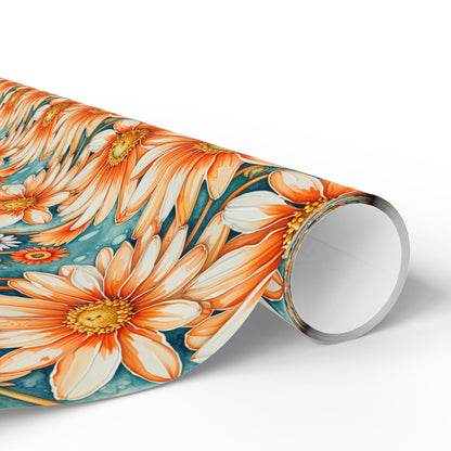 Vibrant Orange Floral Wrapping Paper
