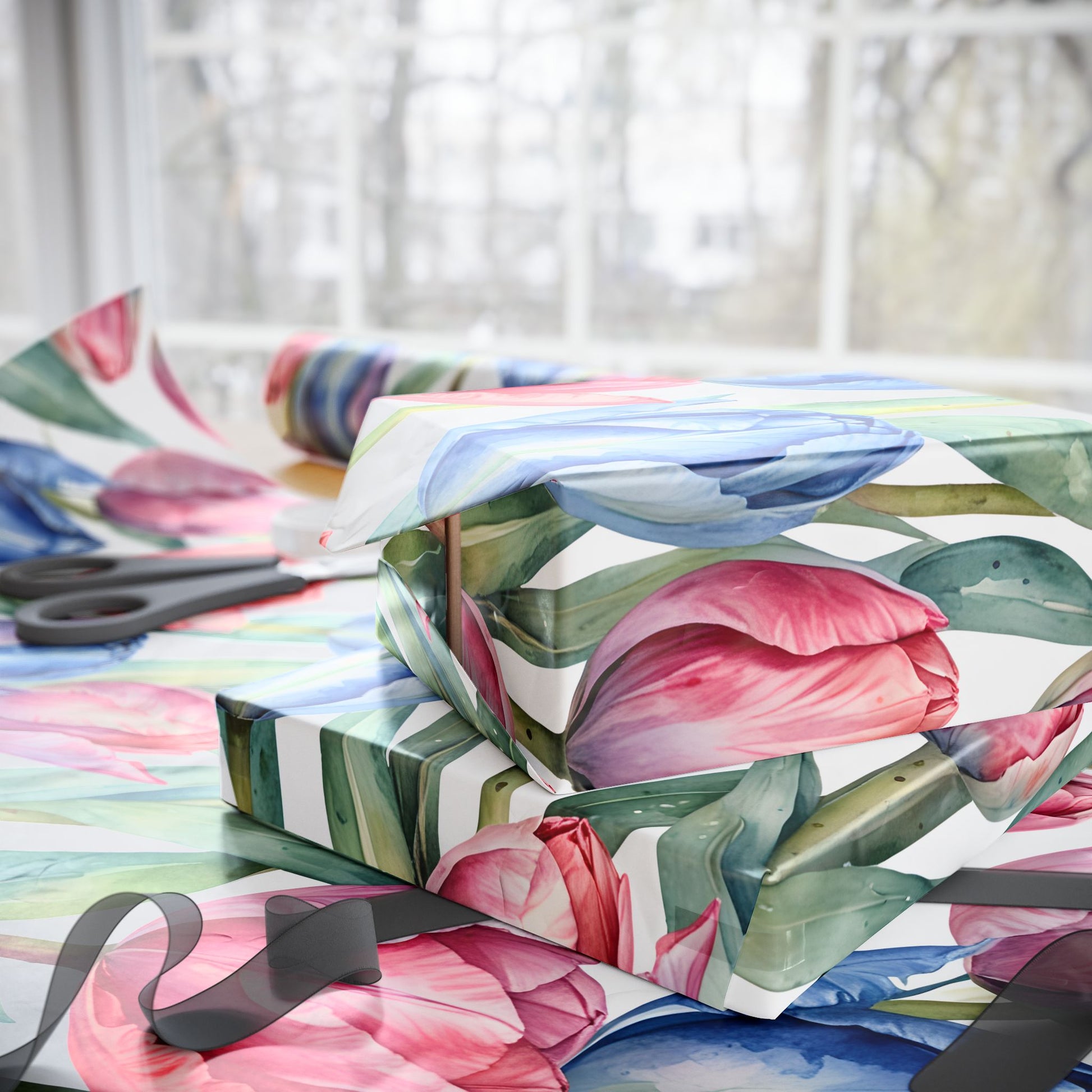 Tulips Pink Blue Gift Wrap