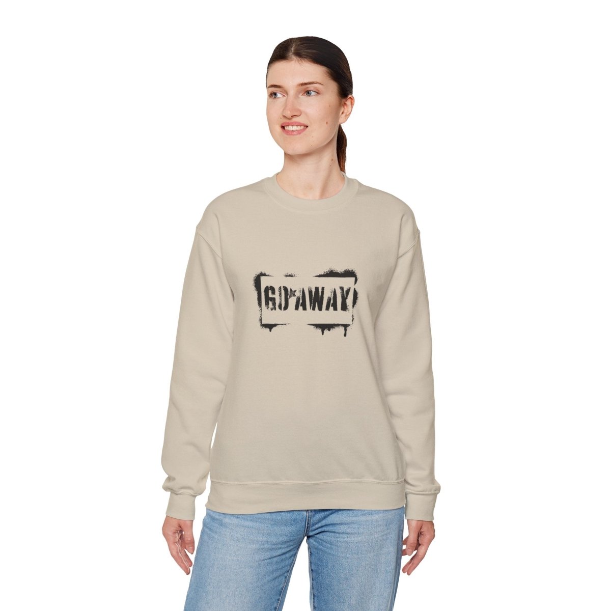 Crewneck Sweatshirt - 'Go Away' Stencil Graphic Cozy Pullover