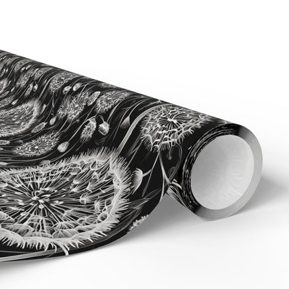 Wrapping Papers - Dandelion Seed Head Flowers Black and White Line Drawings