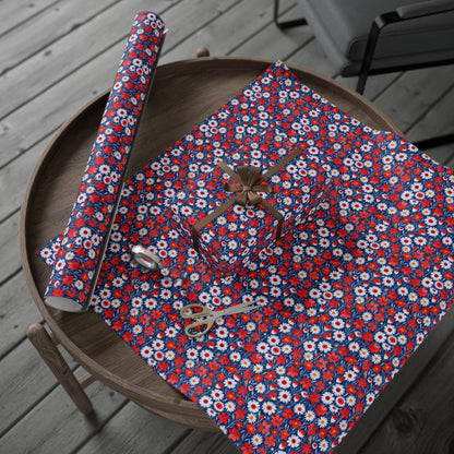 Vibrant Red, Blue and White Floral Wrapping Paper