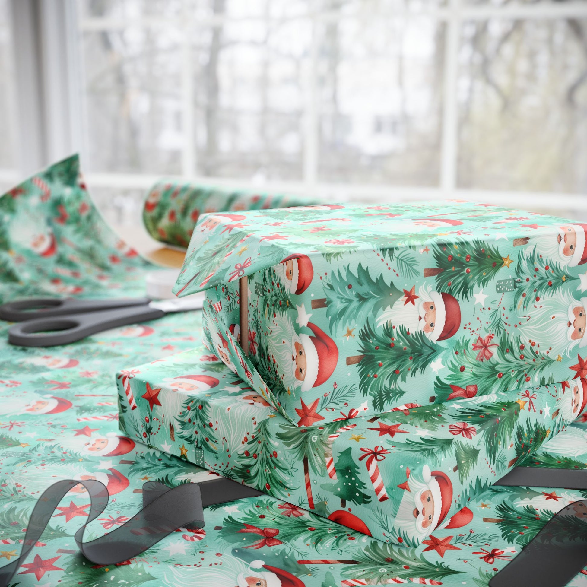 Jingle Beards & Forest Cheer – Santa & Trees Wrapping Paper