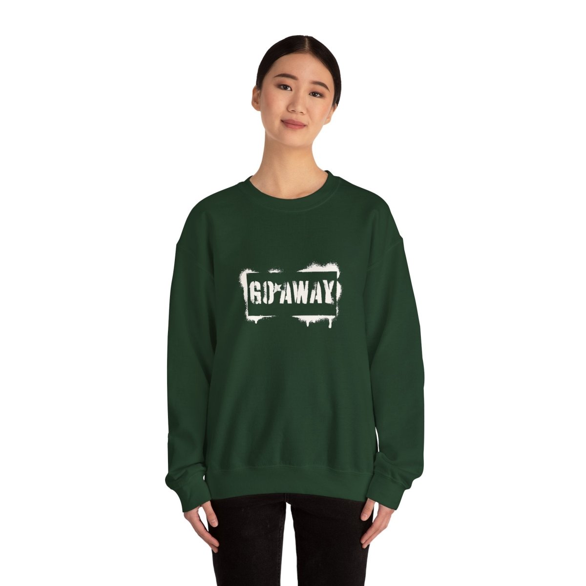 Crewneck Sweatshirt - 'Go Away' Stencil Graphic Cozy Pullover