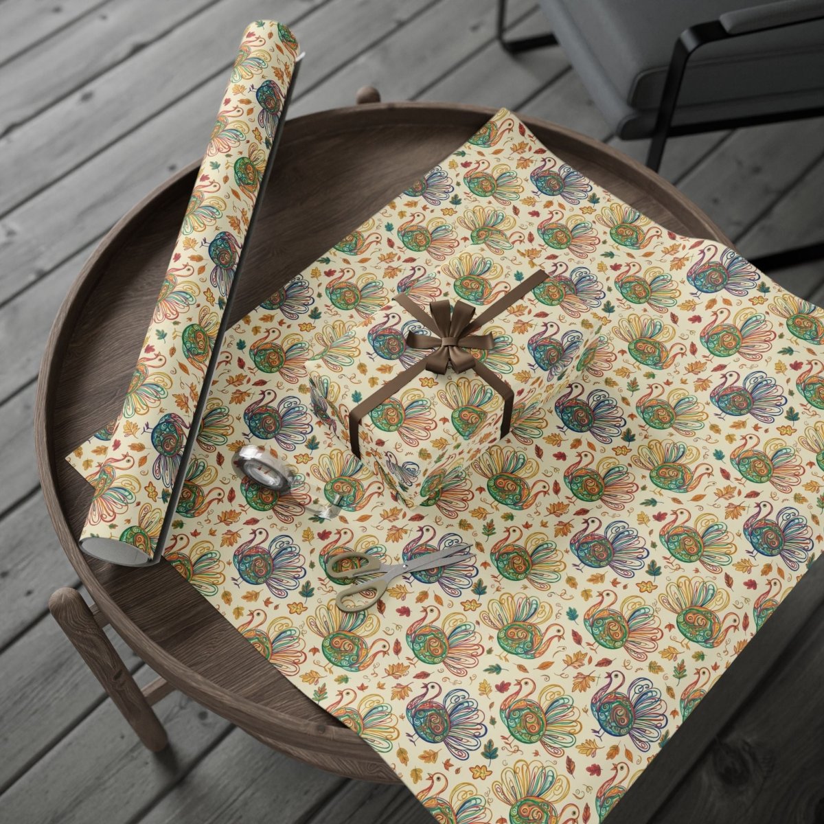 Gobble Glow & Autumn Swirls – Whimsical Turkey Wrapping Paper
