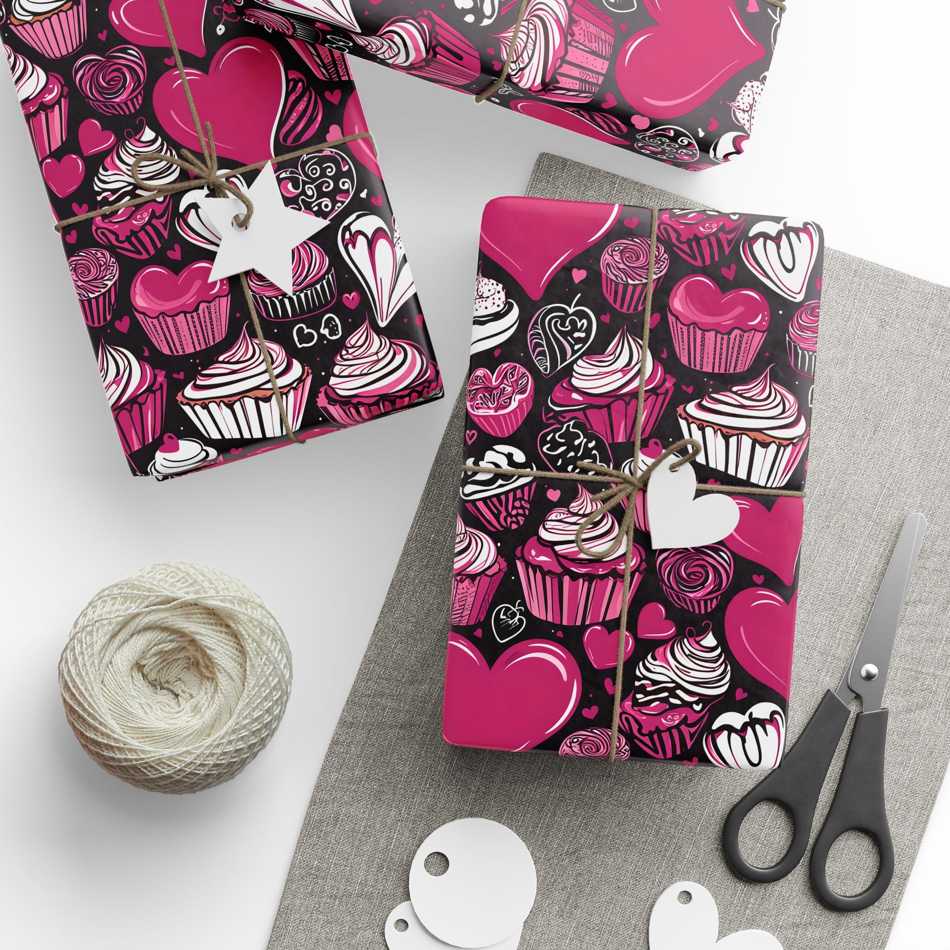 Pink and White Cupcakes and Hearts Valentine Gift Paper