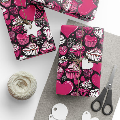 Pink and White Cupcakes and Hearts Valentine Gift Paper