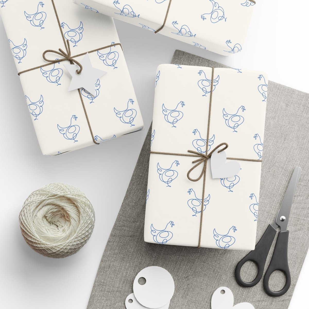 Blue Line Drawing Chicken Wrapping Papers