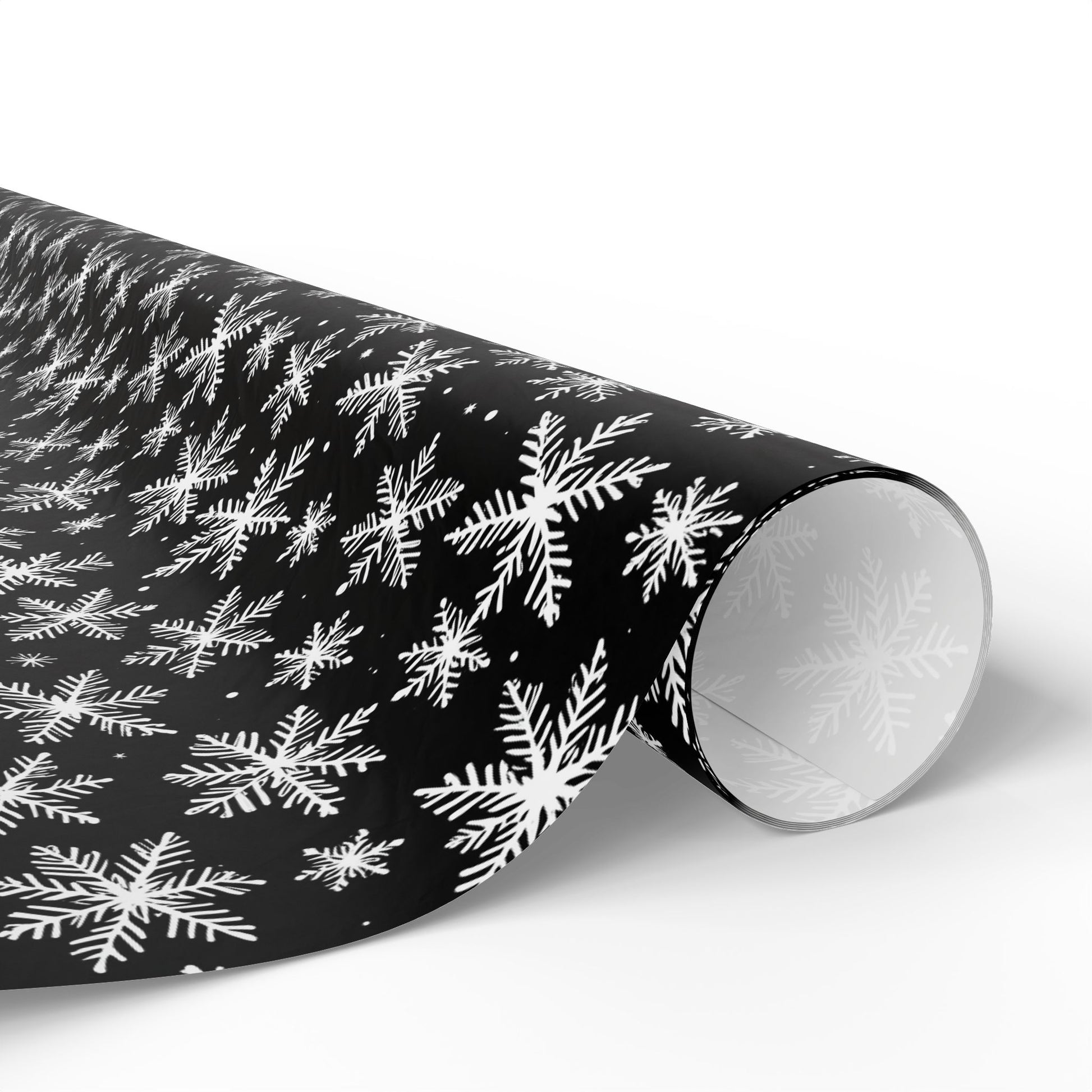 Midnight Flurries – Black & White Snowflake Wrapping Paper