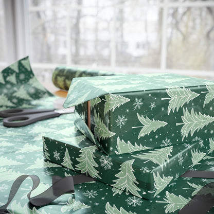 Scandi - Chic Green Christmas Tree Wrapping Paper – Modern Nordic Holiday Gift Wrap