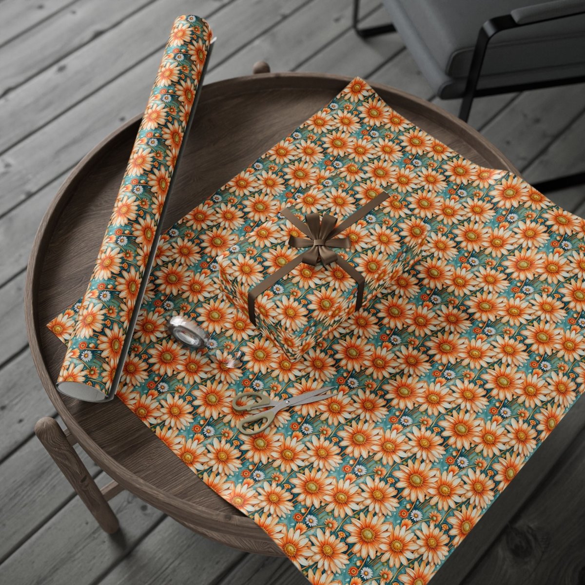 Vibrant Orange Floral Wrapping Paper