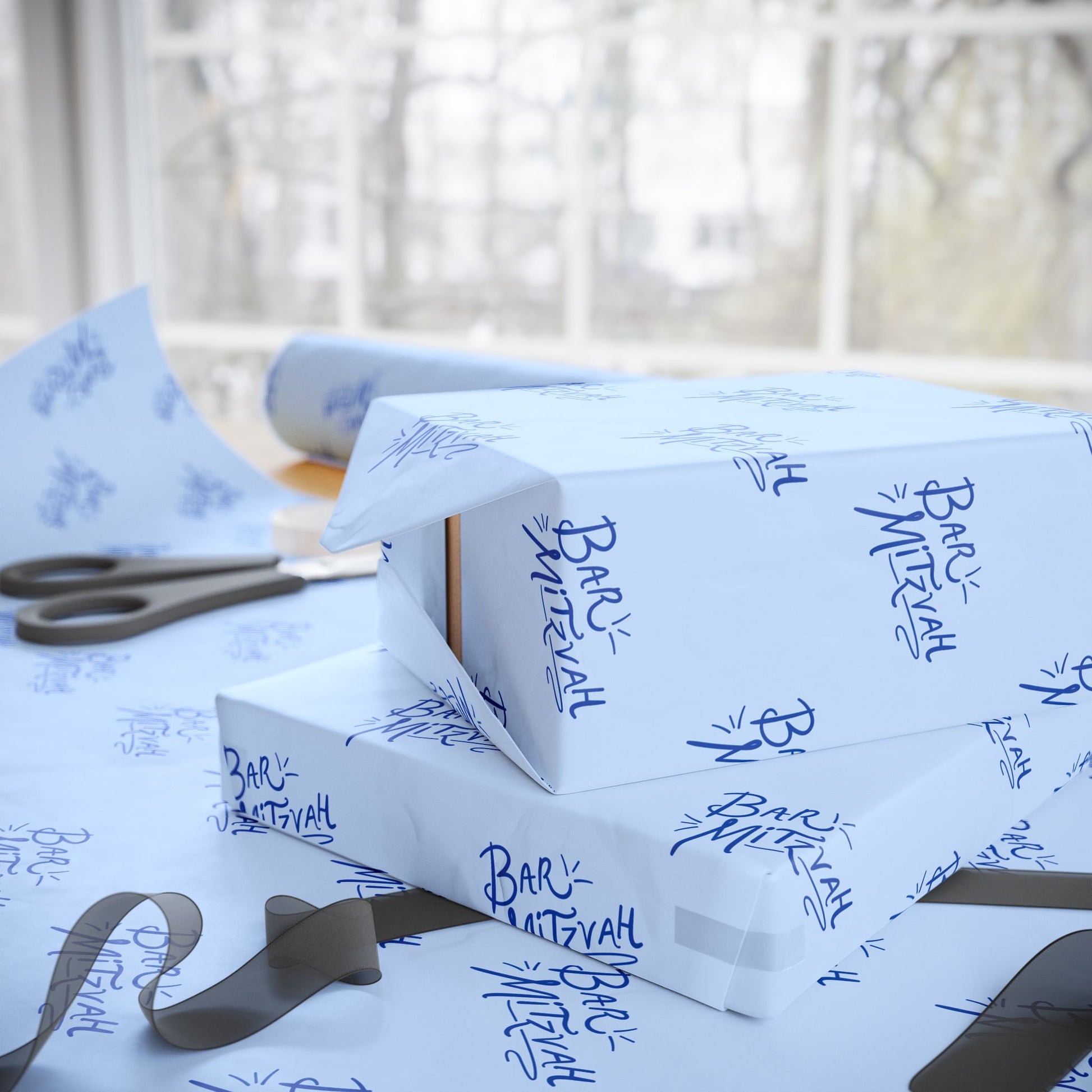 Blue Artistic Bar Mitzvah Wrapping Paper
