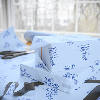 Blue Artistic Bar Mitzvah Wrapping Paper
