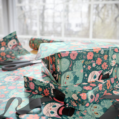 Cute Floral Cheshire Cat Wrapping Paper