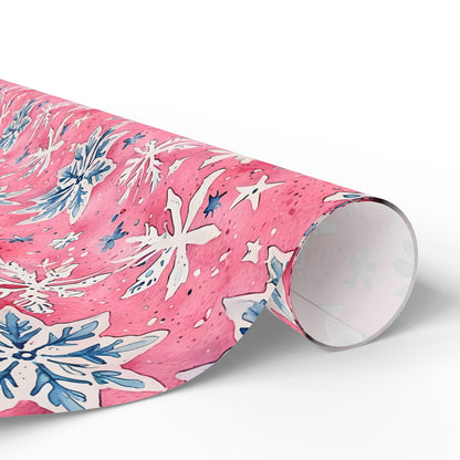 Frosted Flurries & Blush Whirlwinds – Pink Snowflake Wrapping Paper