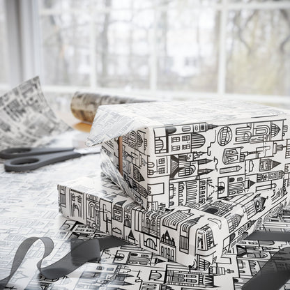 Elegant Black and White Abstract Cityscape Wrapping Paper