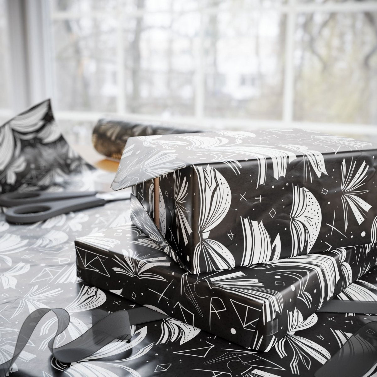 Booked & Bewitched – Black & White Literary Wrapping Paper