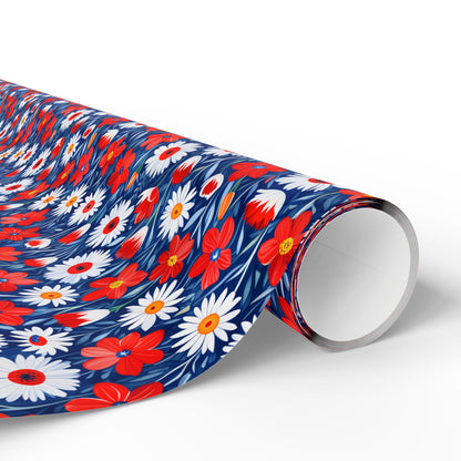 Vibrant Red, Blue and White Floral Wrapping Paper