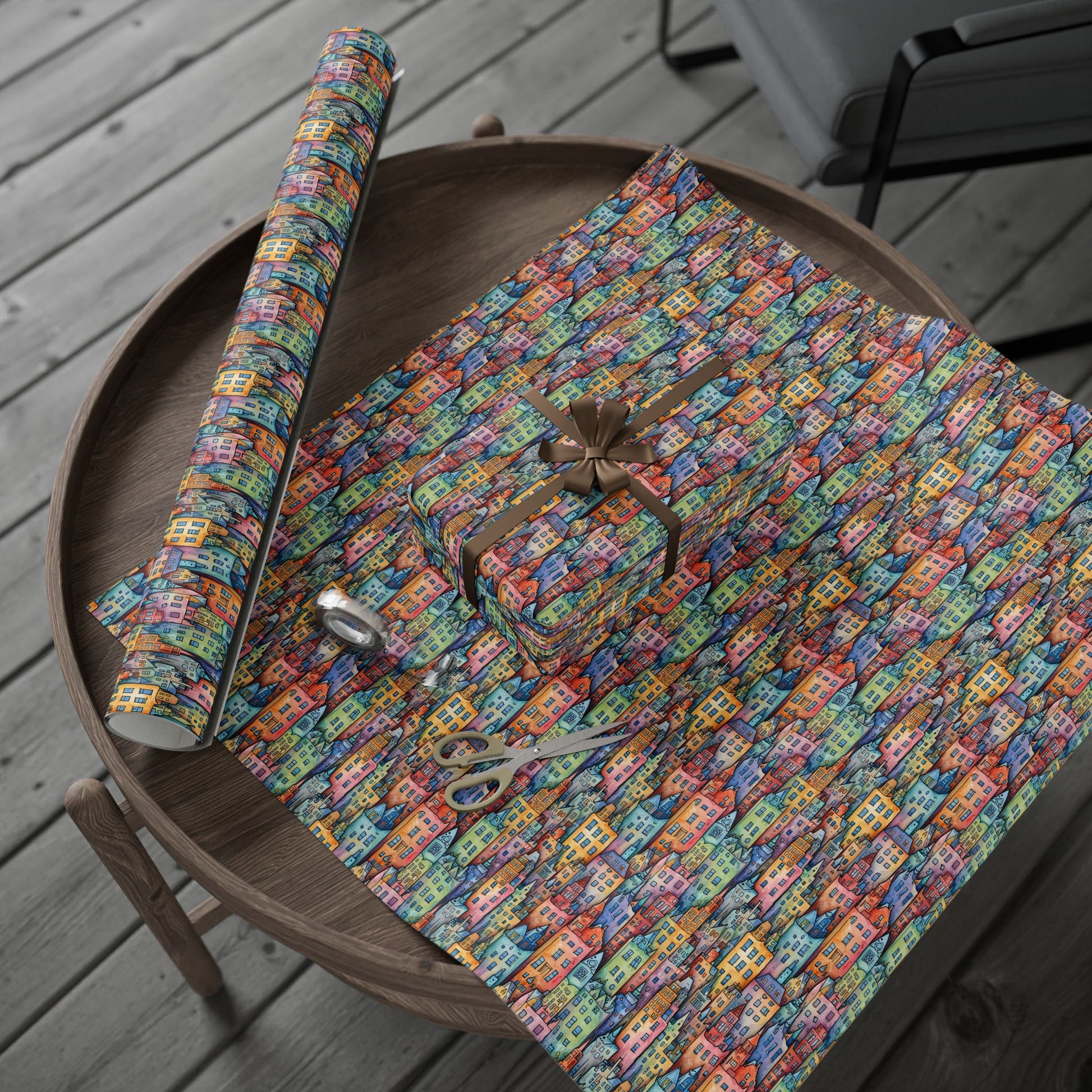 Colorful Pastel Cityscape Wrapping Paper