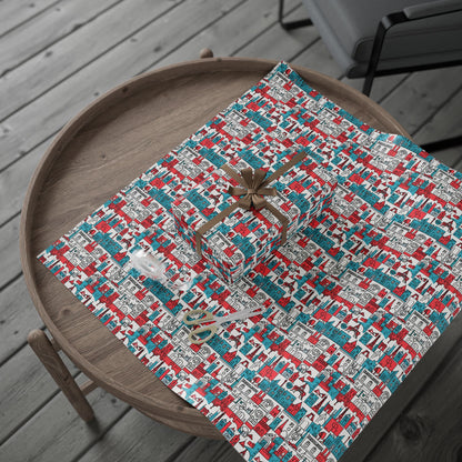 Wrapping Papers: Colorful Blue & Red Abstract Cityscape