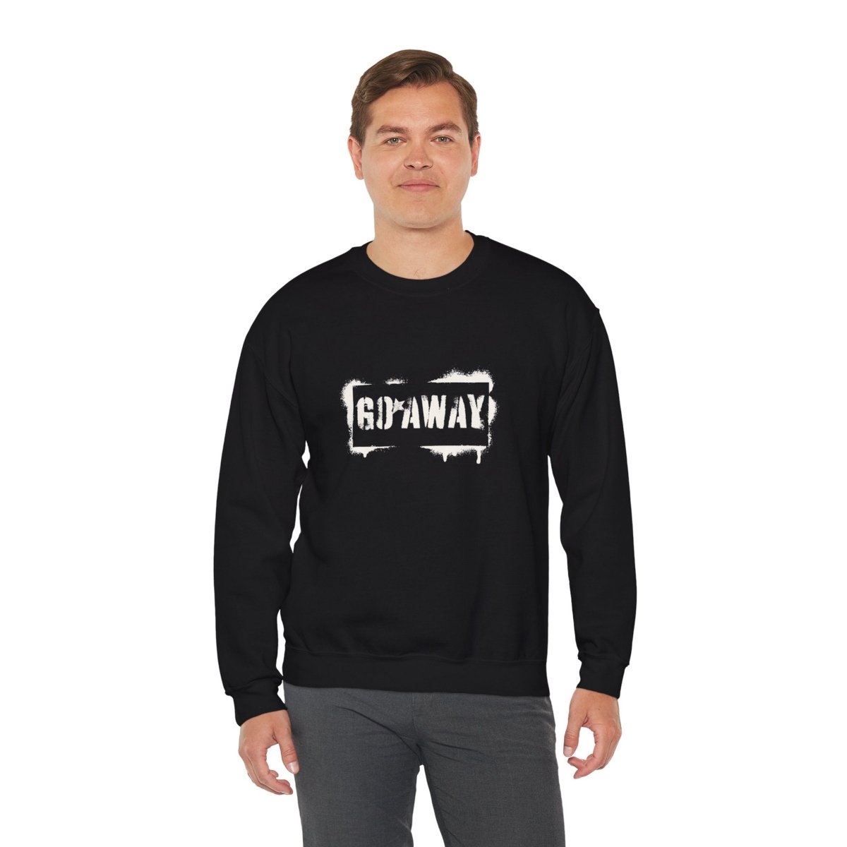Crewneck Sweatshirt - 'Go Away' Stencil Graphic Cozy Pullover