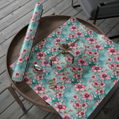 Aqua and Pink Watercolor Flowers