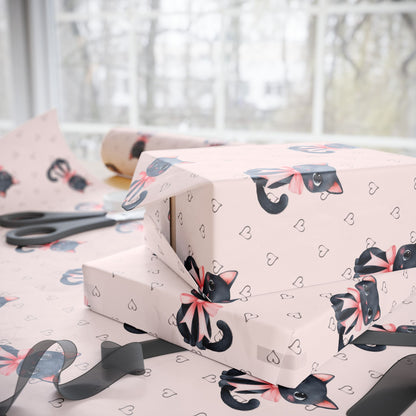 Purrfectly Pink – Black Cat & Bows Wrapping Paper