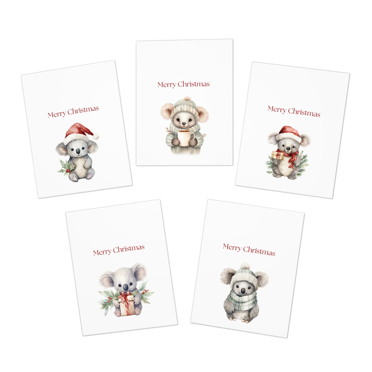 Cute Koala Christmas Cards| Merry Christmas Greeting Cards– 25 Pack | Blank Inside