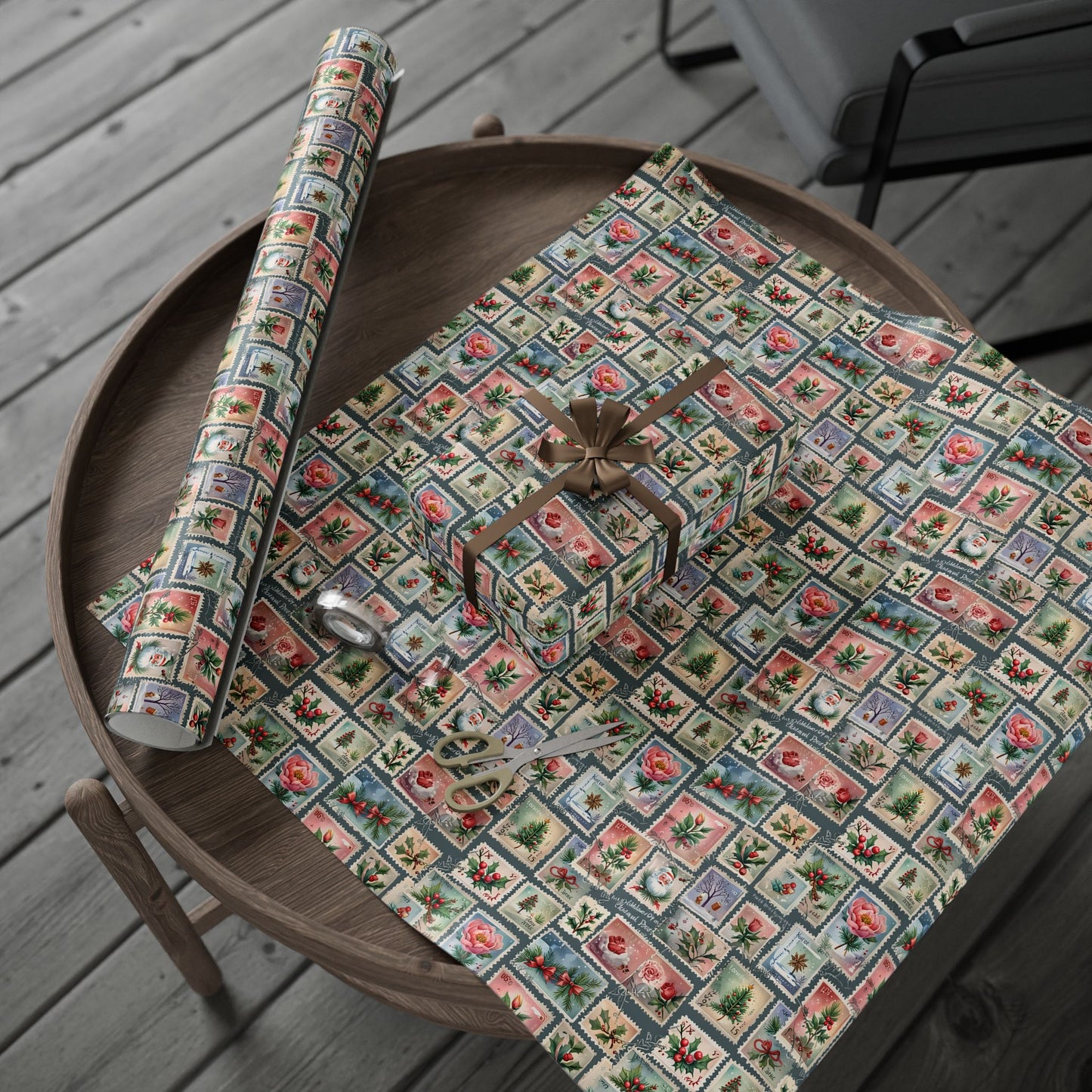 First - Class Festive – Vintage Holiday Stamps Wrapping Paper