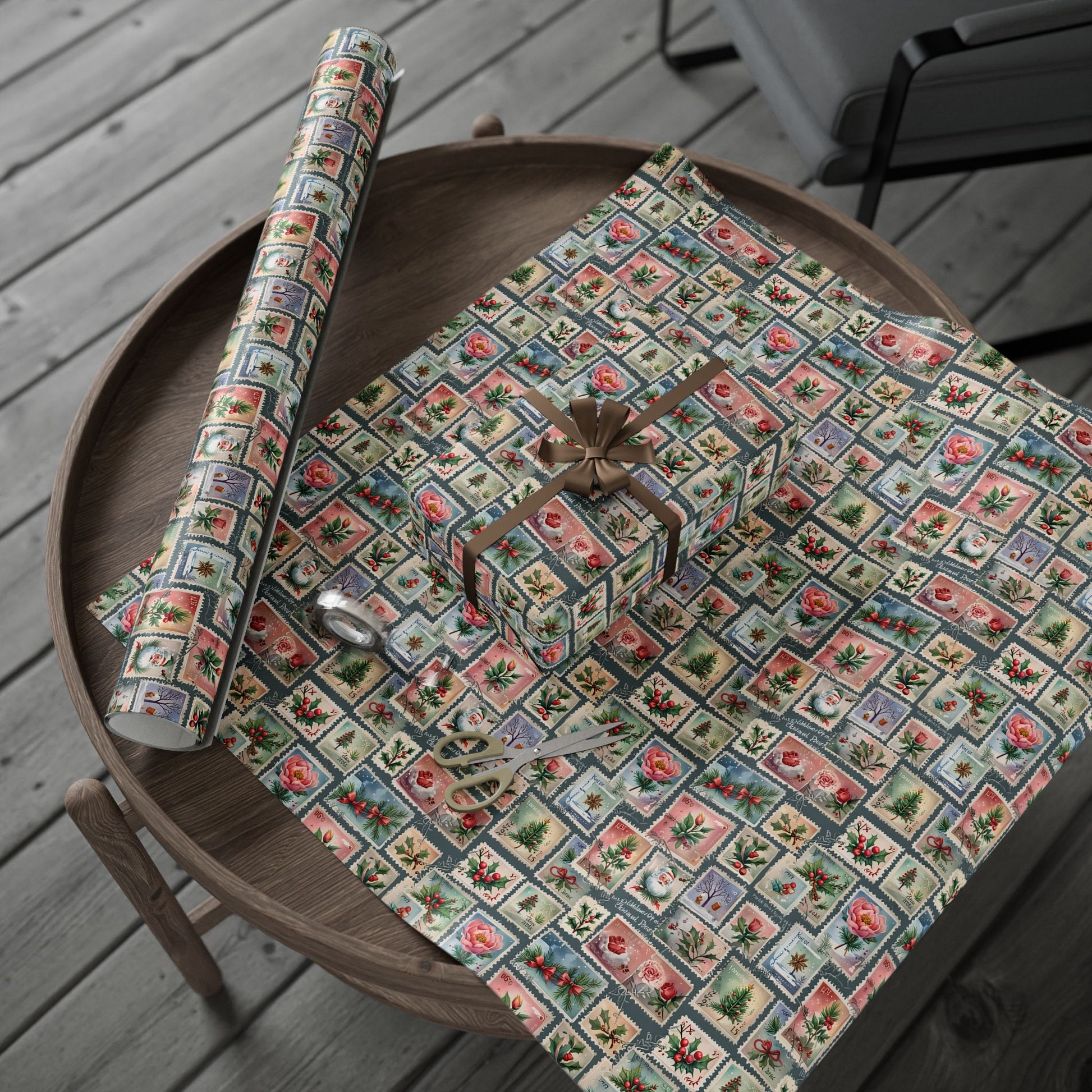 First - Class Festive – Vintage Holiday Stamps Wrapping Paper