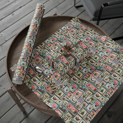 First - Class Festive – Vintage Holiday Stamps Wrapping Paper
