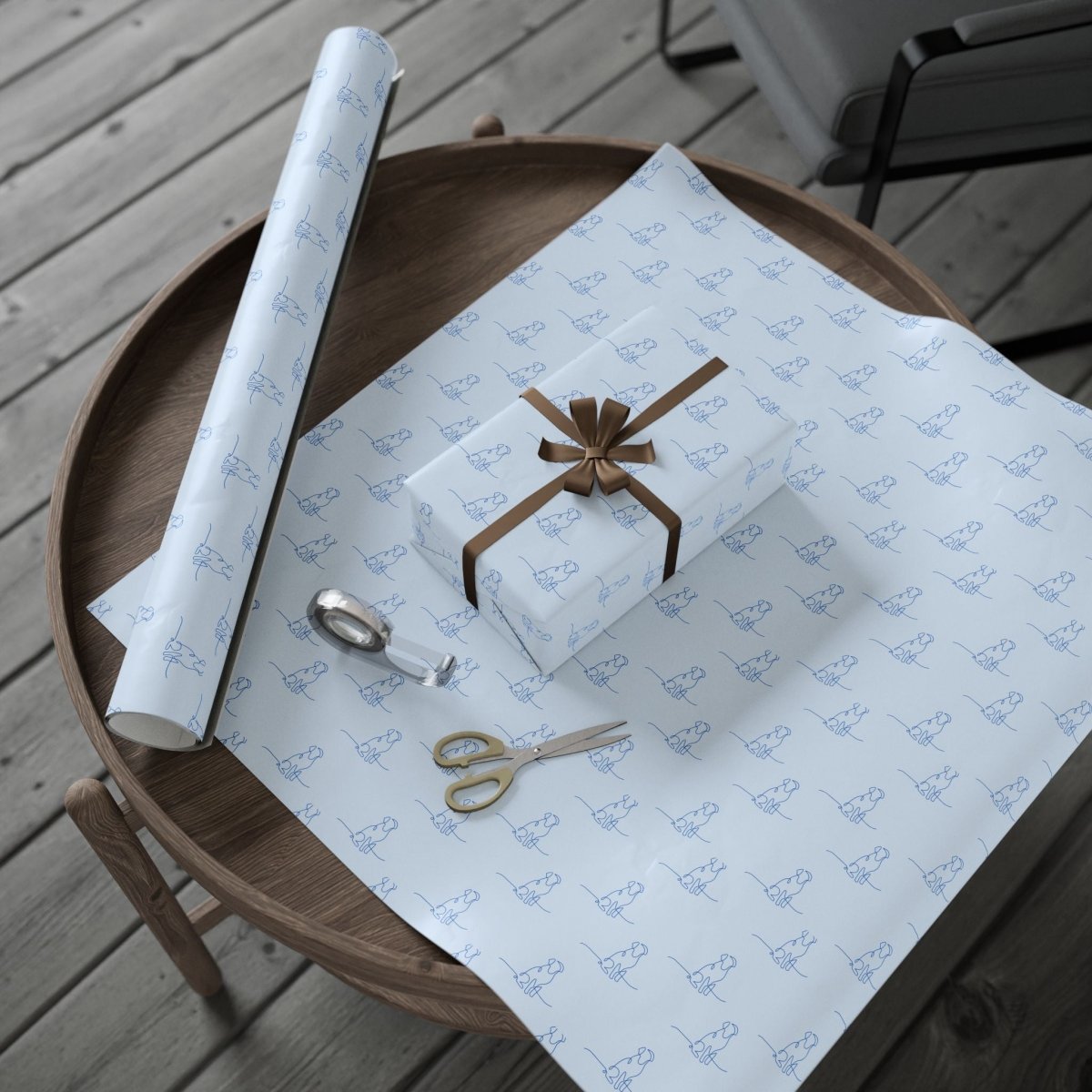 Blue Line Drawing Dog Gift Paper