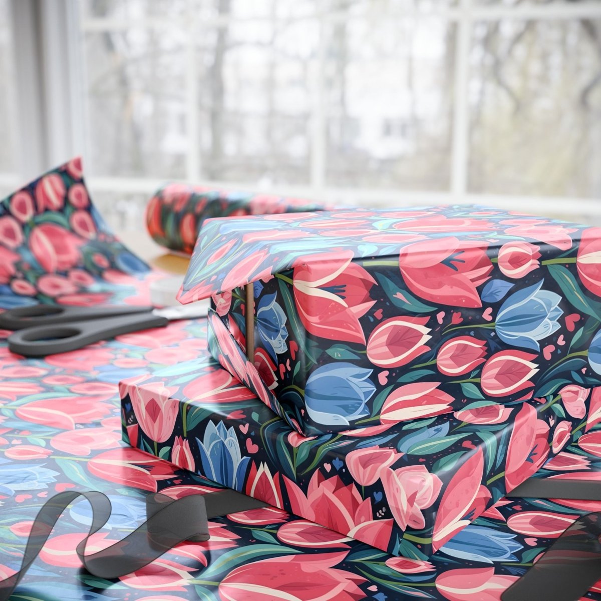 Vibrant Tulip Floral Wrapping Paper Roll