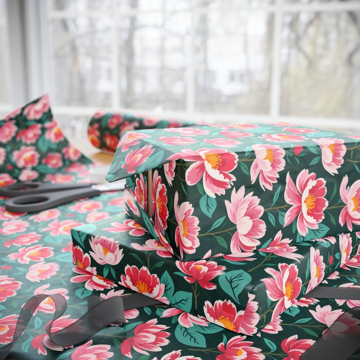 Pink & Green Floral Gift Wrapping Paper