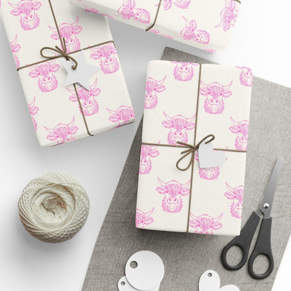 Pink Cute Highland Cow Wrapping Paper Roll