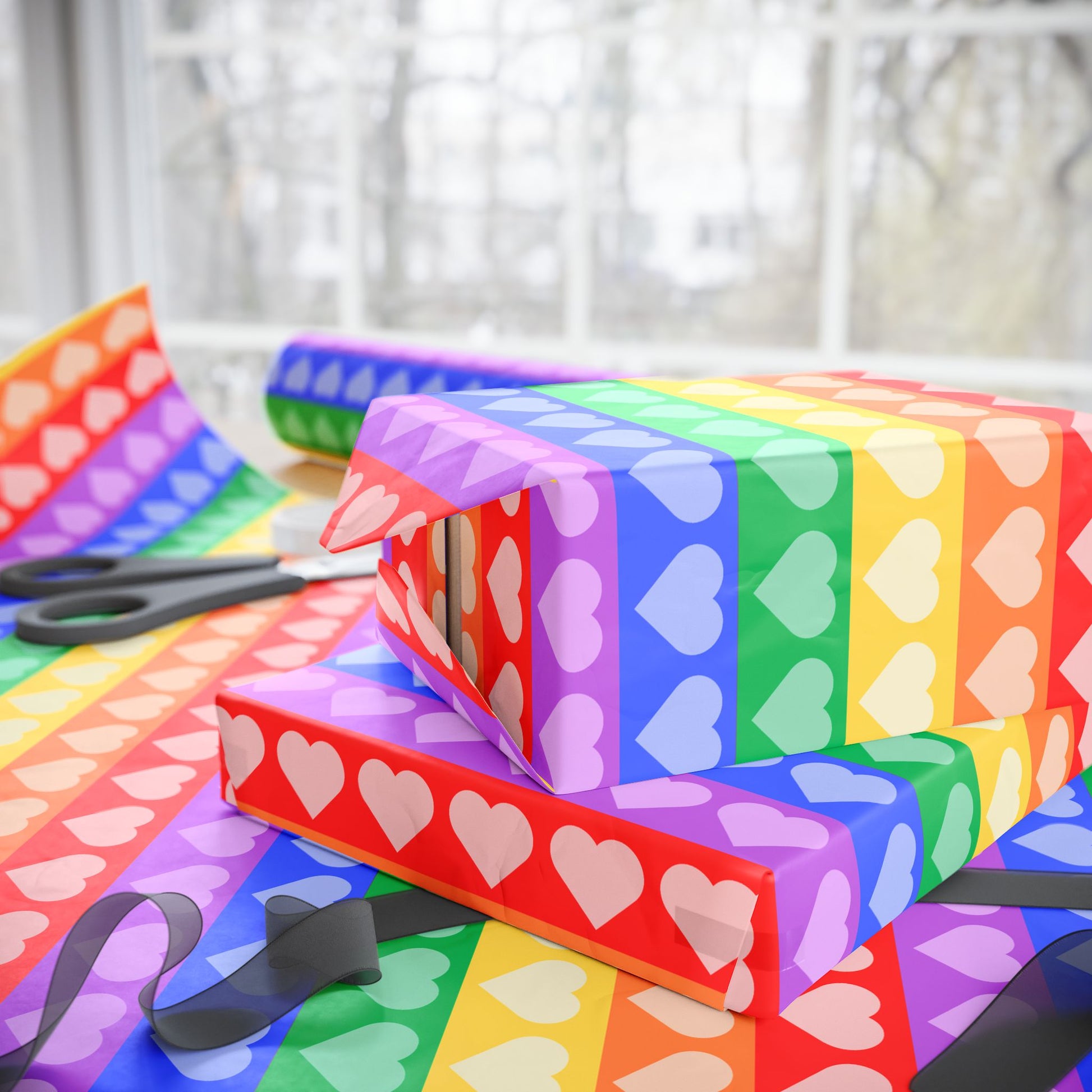 Vibrant Rainbow Heart Wrapping Paper