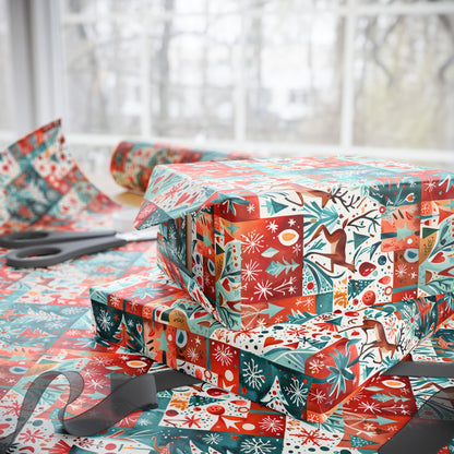 Patch Me If You Sleigh – Abstract Holiday Reindeer Wrapping Paper
