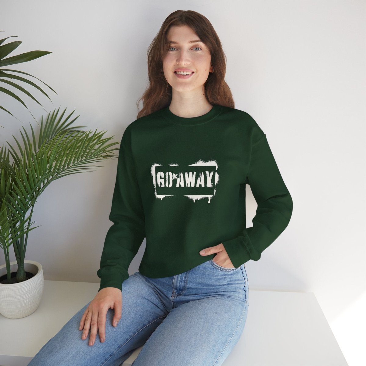 Crewneck Sweatshirt - 'Go Away' Stencil Graphic Cozy Pullover