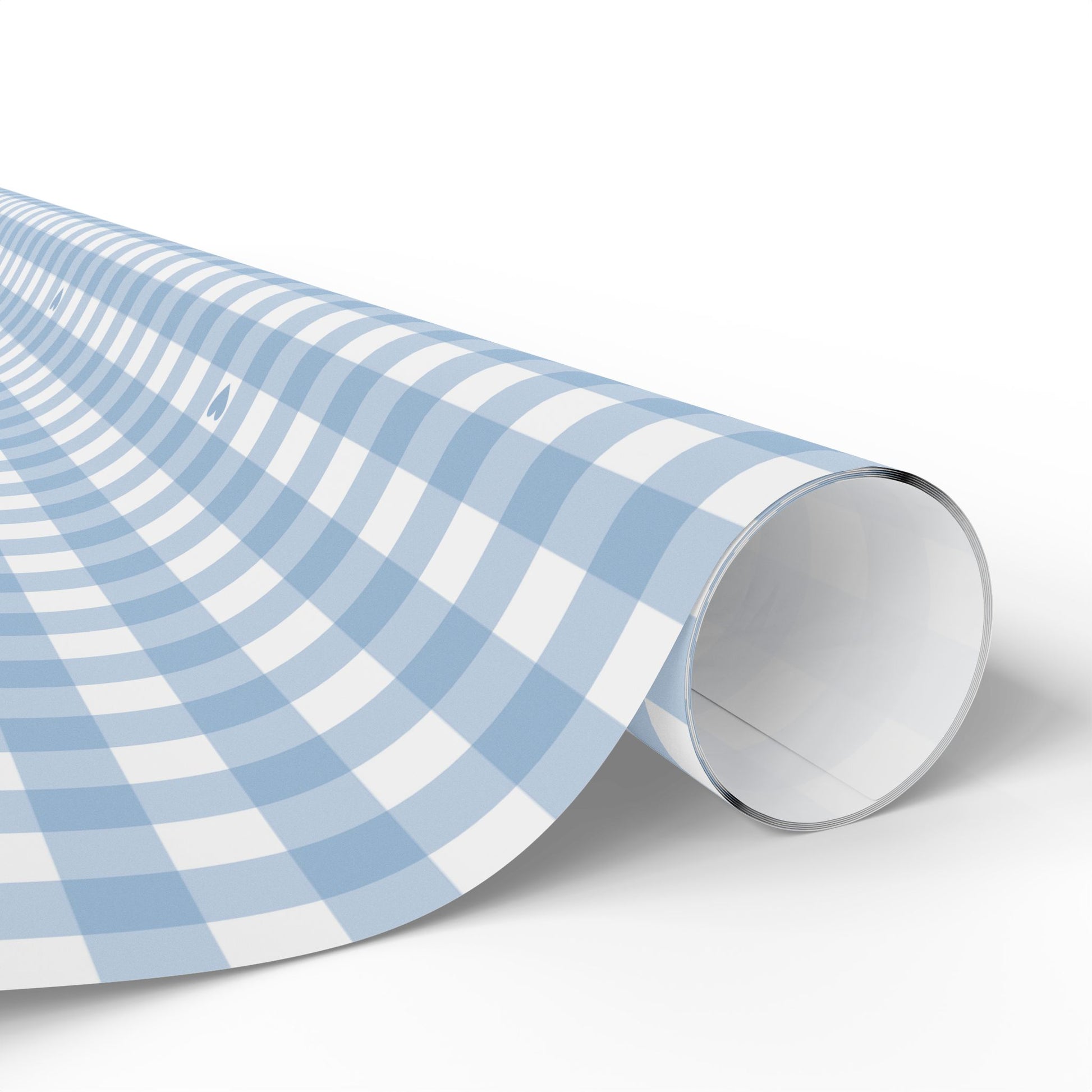 Gingham Blue with Small Hearts Wrapping Papers