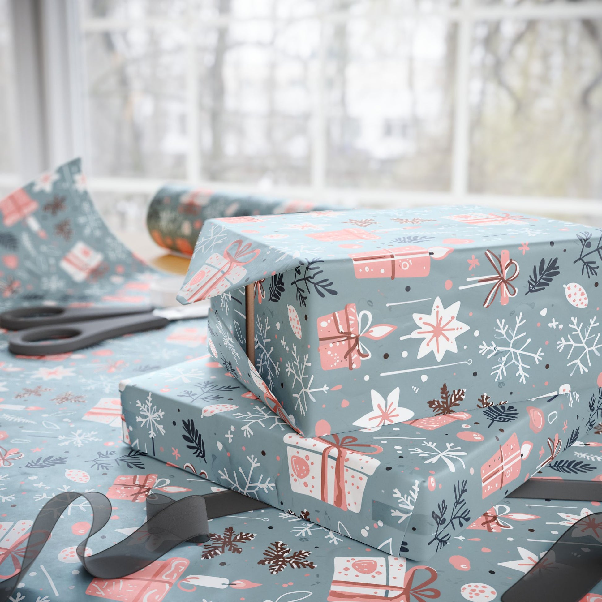 Whimsical Pink & Blue Holiday Wrapping Papers